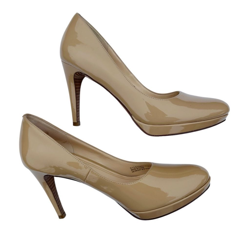 Cole Haan Nike Air Pumps Heels Nude Tan Patent Leather Platform Size 7.5 AA